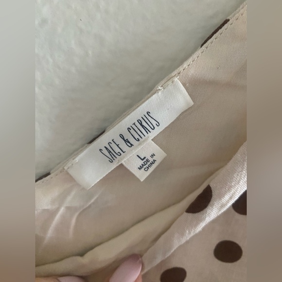 Sage & Citrus Ivory & Brown Polka Dot Tie Shoulder Tank Top Blouse size L - Picture 3 of 6